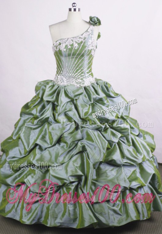 Perfect Flower One Shoulder Beaded Green Quinceanera Dress